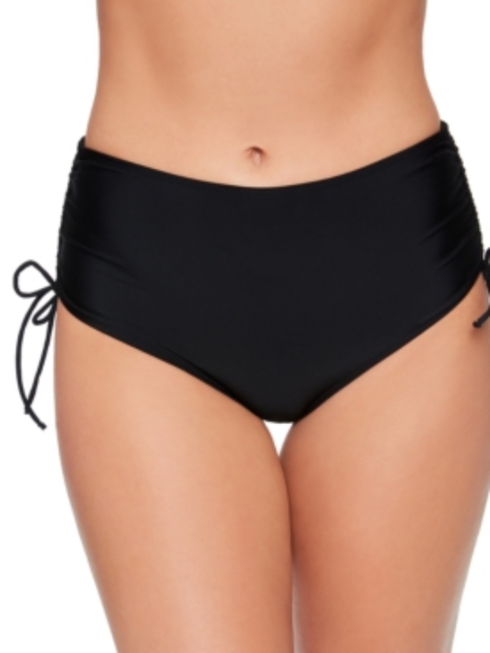 Salt + Cove BLACK Solid Shirred-Side High-Waist Bikini Swim Bottom